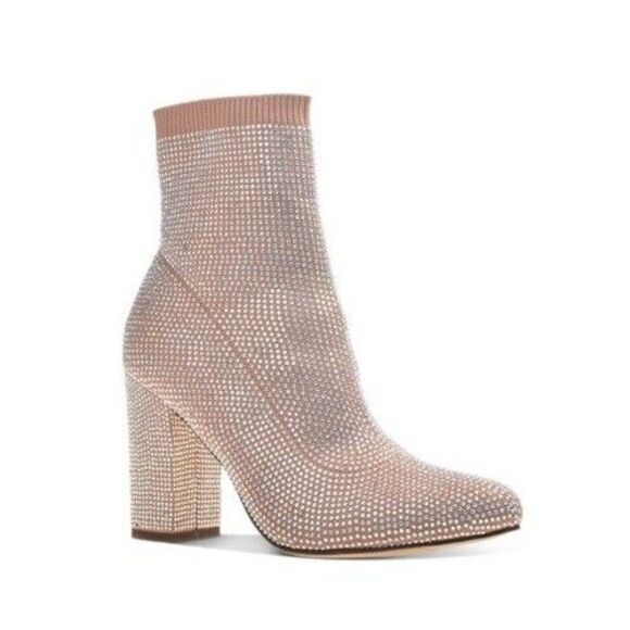 Wild Pair Womens 6.5 M Nude Bling Rhinestone Pull On Block Heel Boots DISPLAYGZ4 - Picture 1 of 5